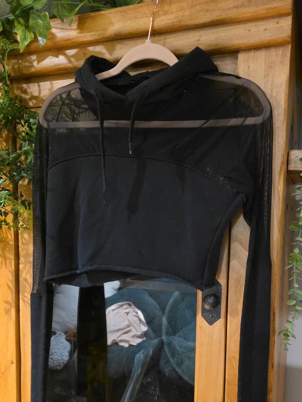 Black Mesh Crop Hoodie